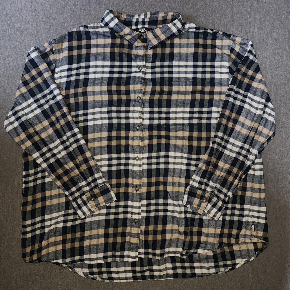 Eddie Bauer Blue Plaid Flannel Women's XXL button Down Cotton
